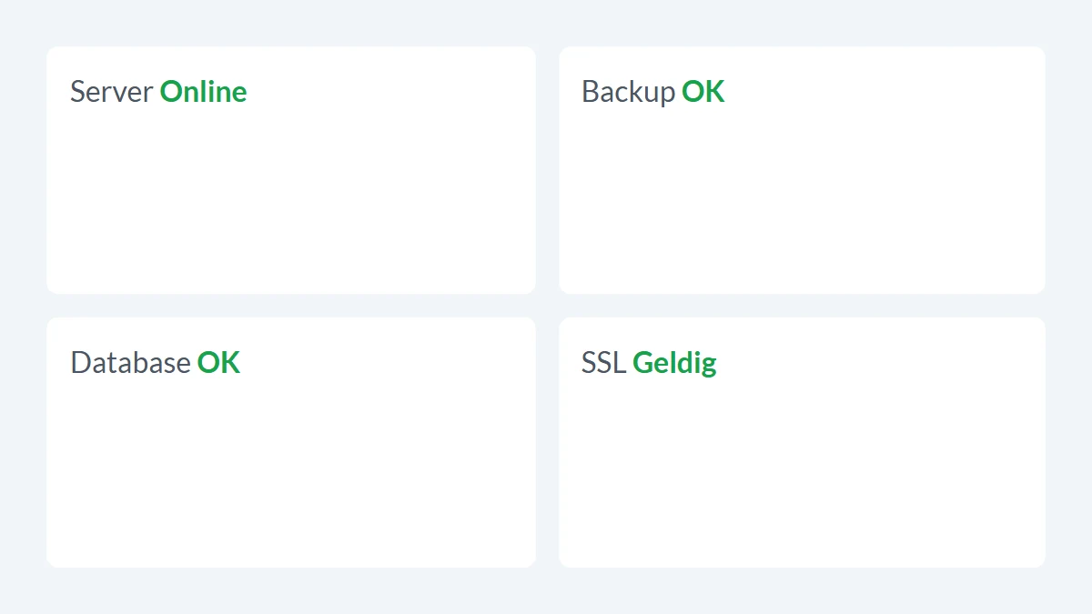 Serverstatus met online server, backup, database en geldig SSL
