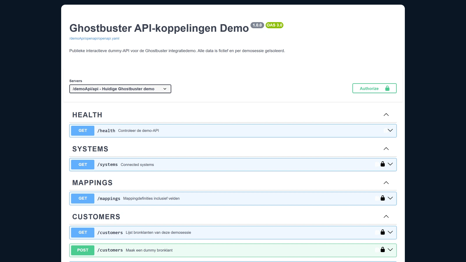 Ghostbuster API-demo met interactieve API-documentatie in Swagger UI